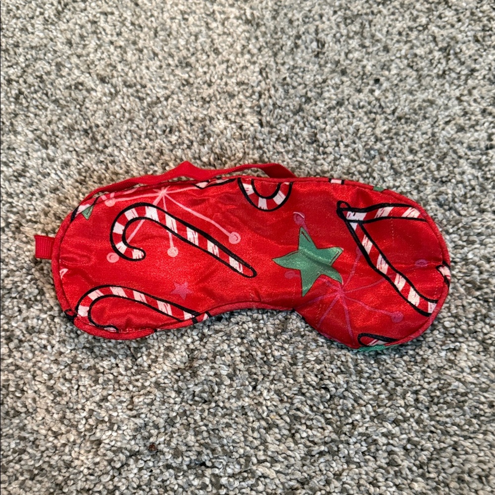 Festive Red Sleep Mask with Candy Cane Design